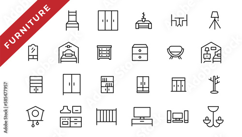 Furniture - minimal thin line web icon set. Outline icons collection. Simple vector illustration.