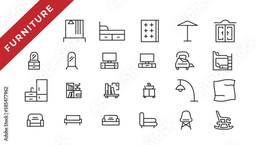 Furniture - minimal thin line web icon set. Outline icons collection. Simple vector illustration.