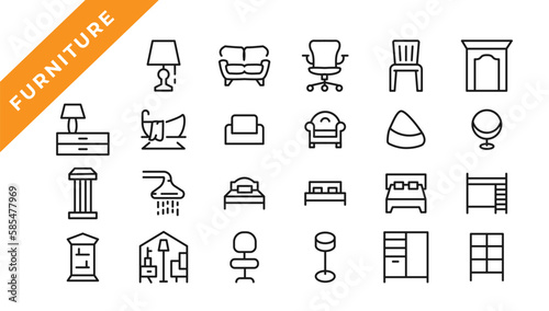 Furniture - minimal thin line web icon set. Outline icons collection. Simple vector illustration.