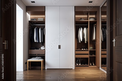 Minimalist modern wardrobe in the area of the entrance door  interior design idea - Generative AI