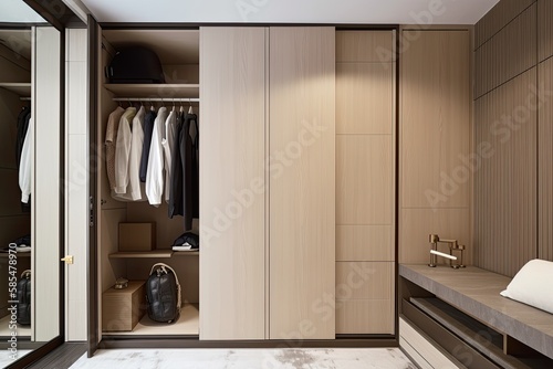 Minimalist modern wardrobe in the area of the entrance door  interior design idea - Generative AI