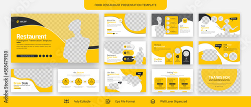 Food and restaurant powerpoint presentation slide template design set