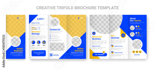Business trifold leaflet brochure template design, professional business tri-fold flyer template