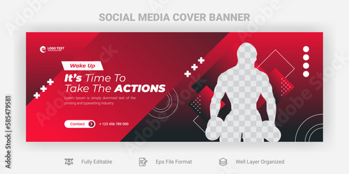 Gym and fitness facebook cover banner template design