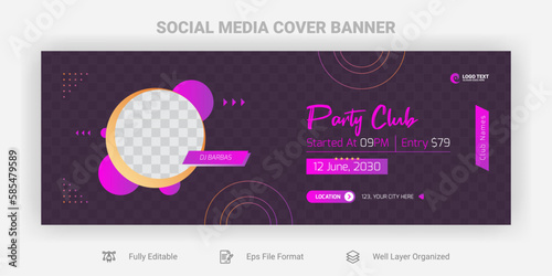 Night club party facebook cover banner template design