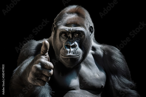 Gorilla showing thumb up, like symbol, ok concept art, generative ai