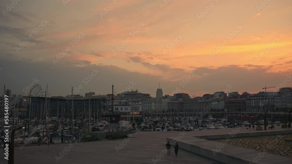 Time-lapse, a sunset yacht port in La Coruna, Spain. Time-lapse, a sunset yacht port in La Coruna, Spain.