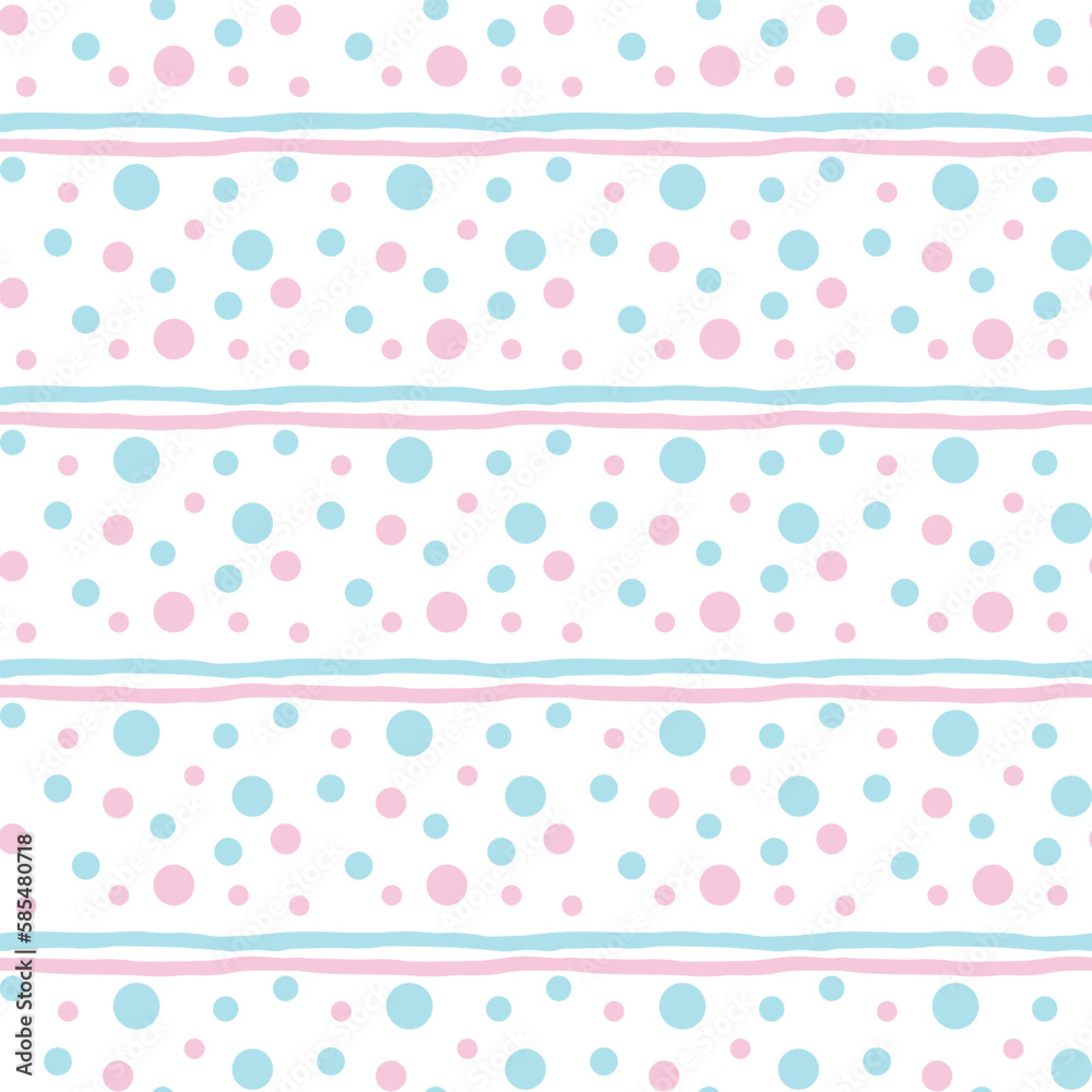 Seamless pattern of hand drawn horizontal stripes and dots. Colorful linear background