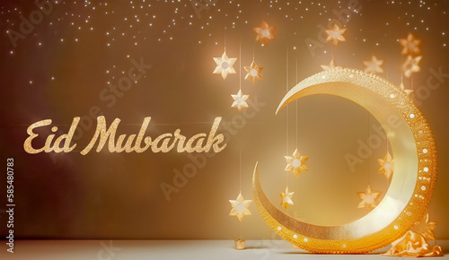 Crescent Moon On Shiny Glitter Eid Mubarak Background generative ai