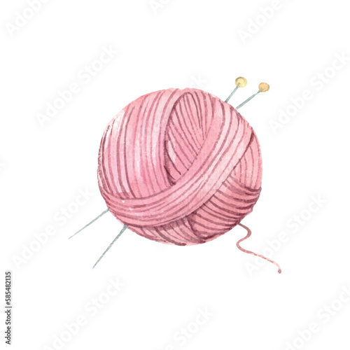 ball of wool. vector illustration. watercolor clew, ball, skein of thread. to knit. knitting needles. icon. art. hobby