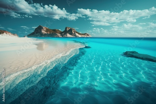 Elegant image of blue water and beach, This visual is fitting for your projects with Generative AI technology