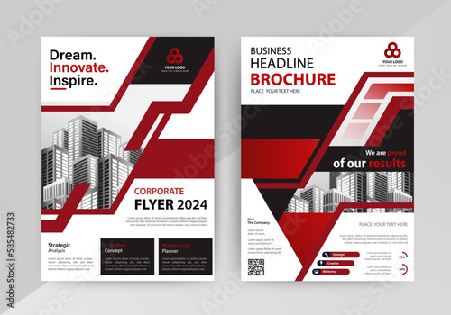 Business abstract vector template for Brochure, AnnualReport, Magazine, Poster, Corporate Presentation, Portfolio, Flyer, infographic with red and black color size A4, Front and back. Vector