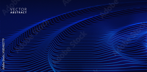 Abstract Blue Ripple Background. Wavy Halftone Dots. Vector 3d Illustration.