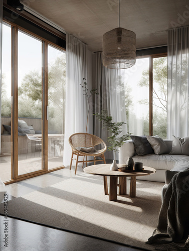 Modern living room with incredible view Generative AI