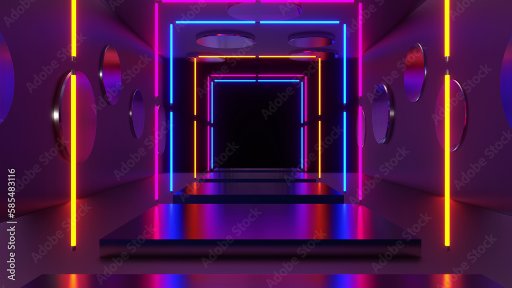 Red Neon Room Background 3d render