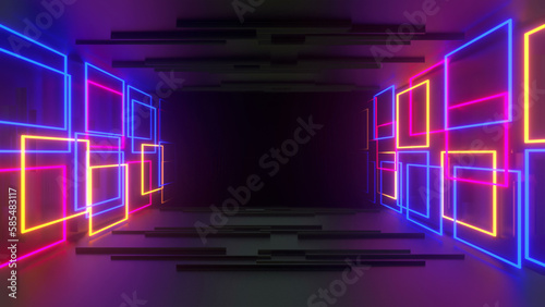 Colorful Rectangle Hitech Neon Background 3d render	