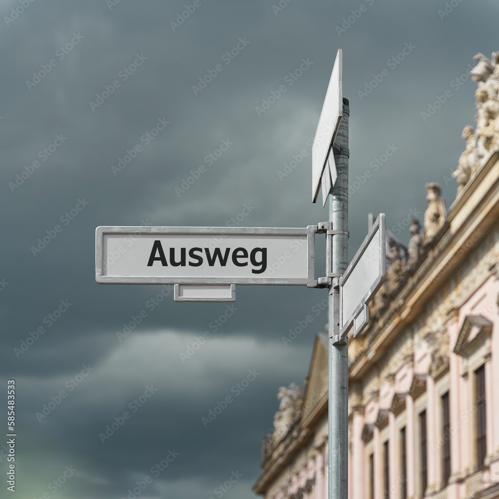 Straßenschild mit der Aufschrift Ausweg für den Ausweg aus einer Krise Straßenschild mit der Aufschrift Ausweg für den Ausweg aus einer Krise