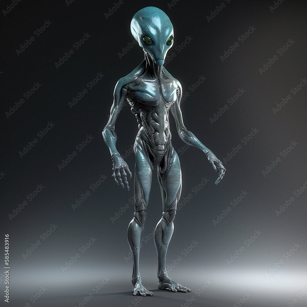 Alien attack or abduction or in a UFO space ship, visitor or scary world or universe with invasion, technology and martians. A close up or portrait of aliens for horror, strange and special effects.