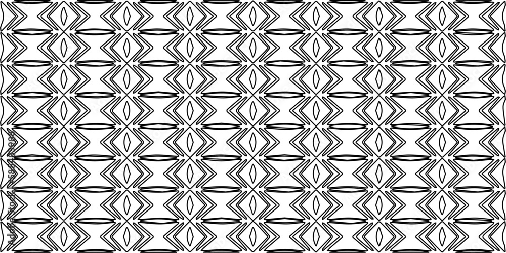 Stylish texture with figures from lines.Abstract geometric black and white pattern for web page, textures, card, poster, fabric, textile. Monochrome graphic repeating design. 