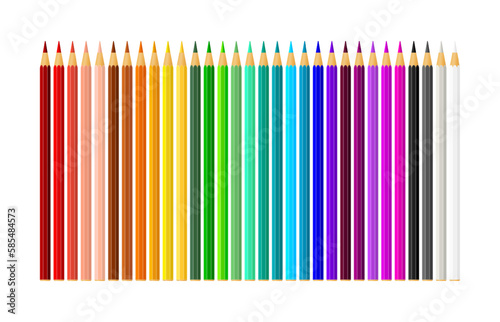 Set of realistic colorful pencils. Colored pencils isolated on white background. Template design for presentation, publications, education. Vector illustration.