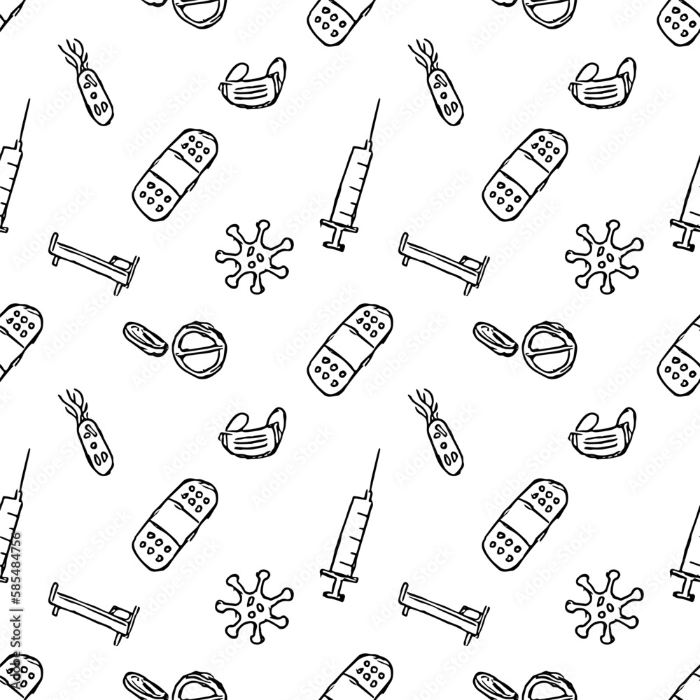 seamless medicine pattern. Doodle vector background with medicine icons. Vintage medicine icons seamless medicine pattern. Doodle vector background with medicine icons. Vintage medicine icons