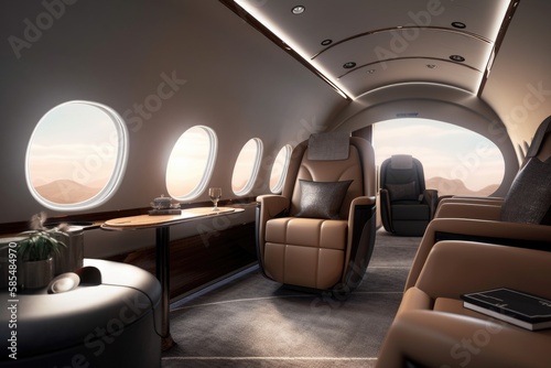 Private airplane interior.Cabin of luxury private jet  © Tixel