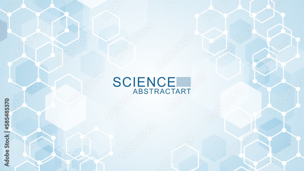 Modern scientific background with hexagons, lines and dots. Wave flow abstract background. Molecular structure for medical, technology, chemistry, science. Vector illustration Modern scientific background with hexagons, lines and dots. Wave flow abstract background. Molecular structure for medical, technology, chemistry, science. Vector illustration