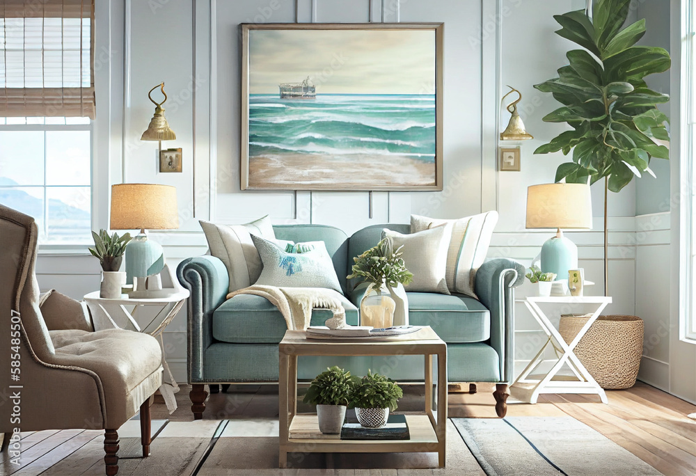 Interior design of a beach-inspired living room that feels relaxed and ...
