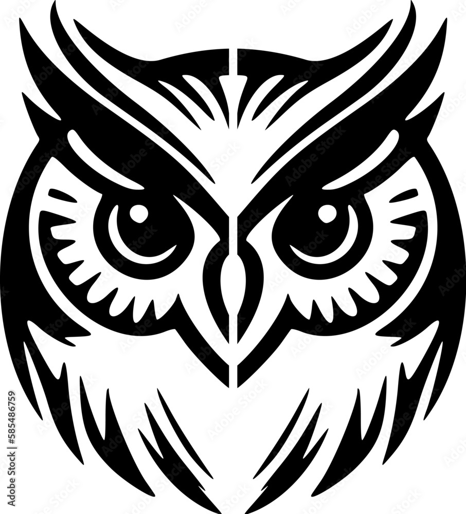 ﻿Vector logo of an owl, black and white, simple design.