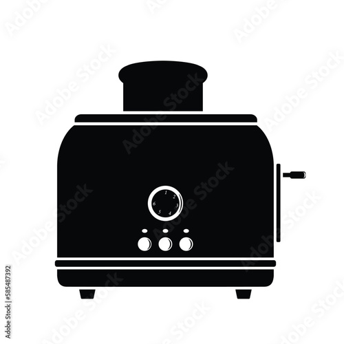 Electric toaster flat silhouette vector isolated on white background. Electric cooking utensil silhouette icon. Black and white icon for web, tag, label. Kitchen gadget, appliance, device, kitchenware