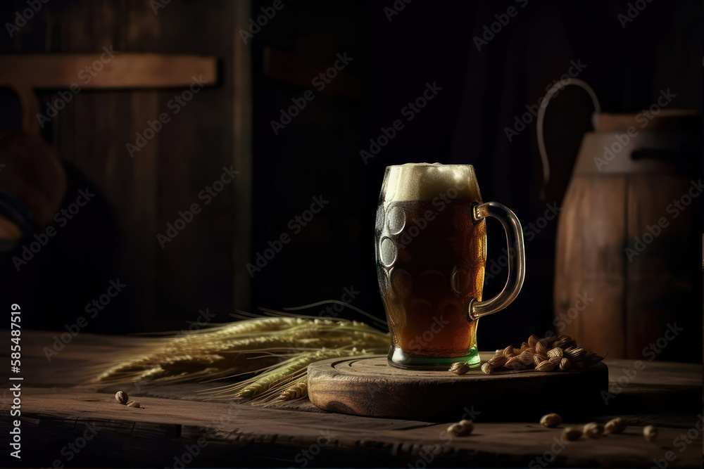  glassed of beer on wooden stone generative ai