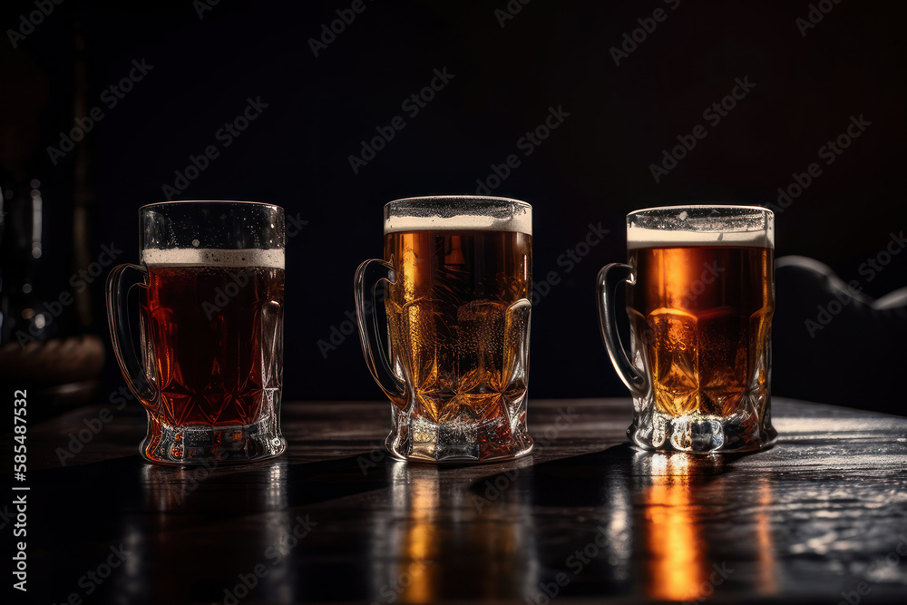 glassed of beer on wooden stone generative ai glassed of beer on wooden stone generative ai