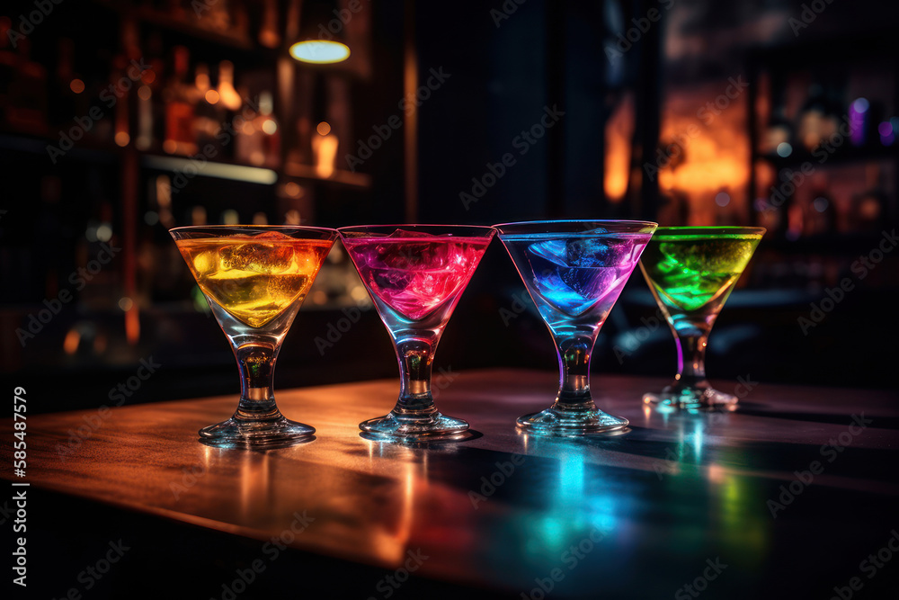 color's drink with ice. Cocktail making bar tools on the table generative ai