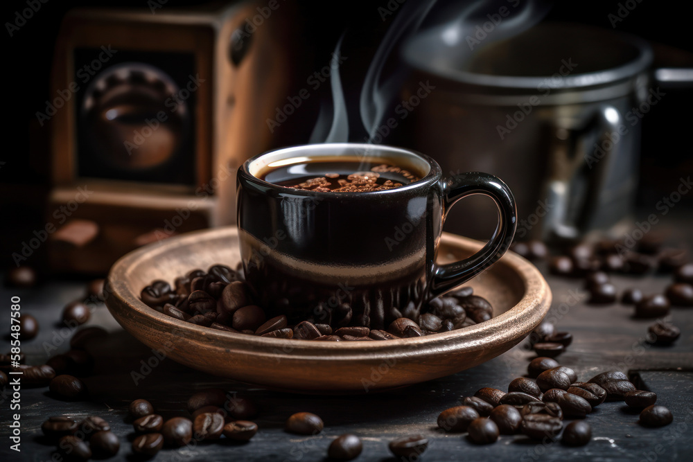 Coffee on wooden table generative ai Coffee on wooden table generative ai