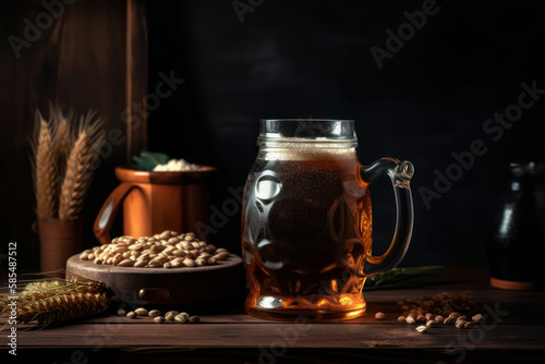  glassed of beer on wooden stone generative ai