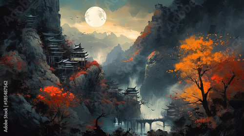 japanese landscape ink wallpaper
