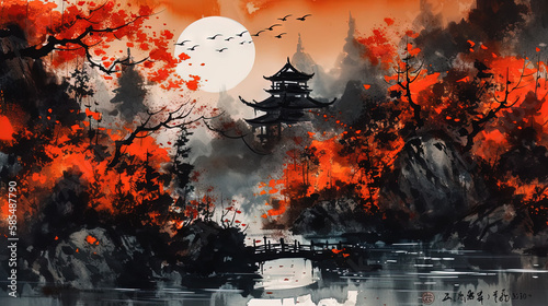 japanese landscape ink wallpaper