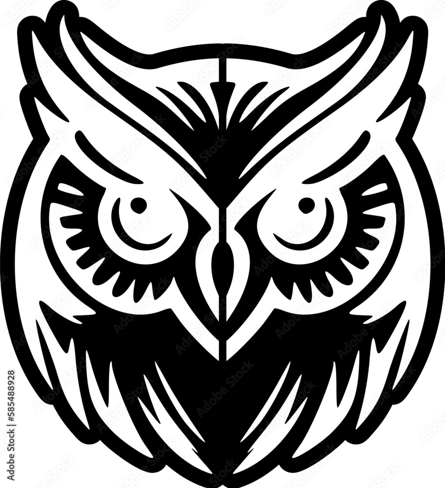 ﻿Vector owl logo with simple design, in black and white.