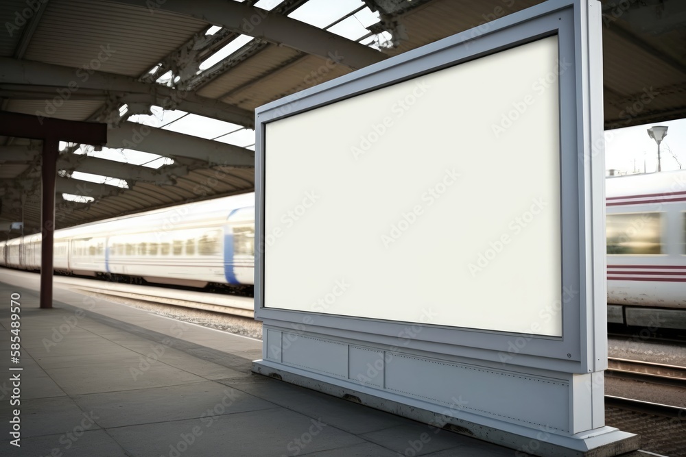 Blank billboard on a subway station wall. Blank billboard on a subway station wall.