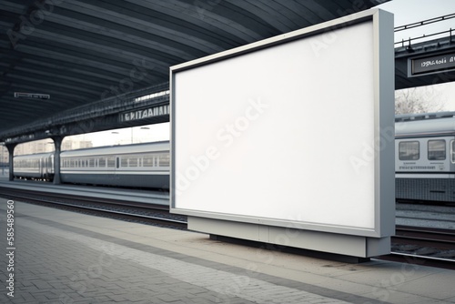 Blank billboard on a subway station wall. 