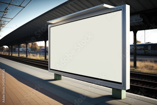 Blank billboard on a subway station wall. 