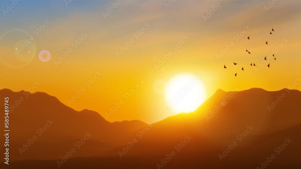 Sunset in the mountains. Nature background. EPS10 vector