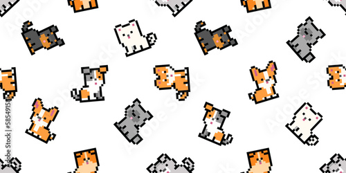 Pixel Puppies and Kittens geek style seamless pattern