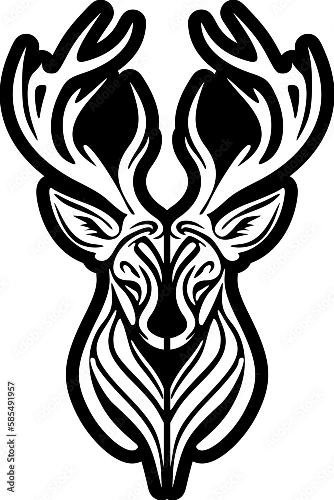 ﻿Minimalistic deer logo using black and white vector graphics.