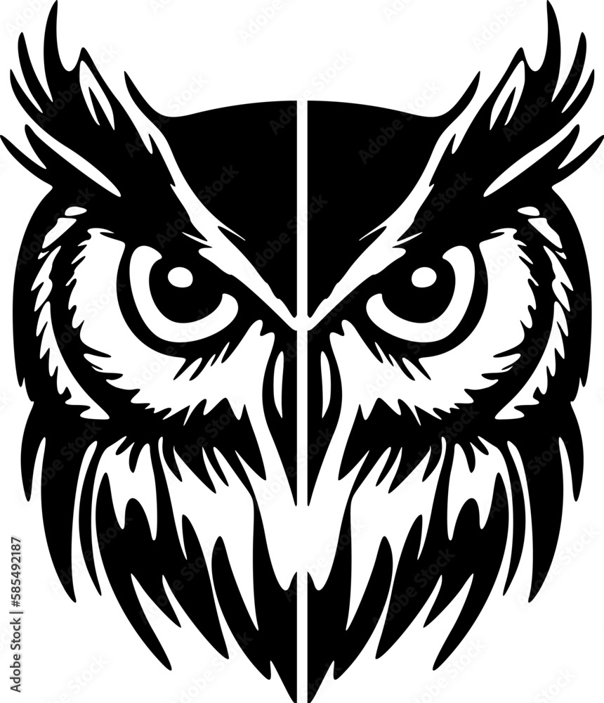 ﻿ illustrationVector owl illustration with a black & white, simple logo design.