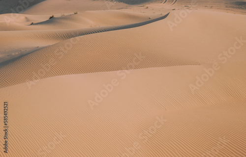 Sand dunes in the desert with a light on the top