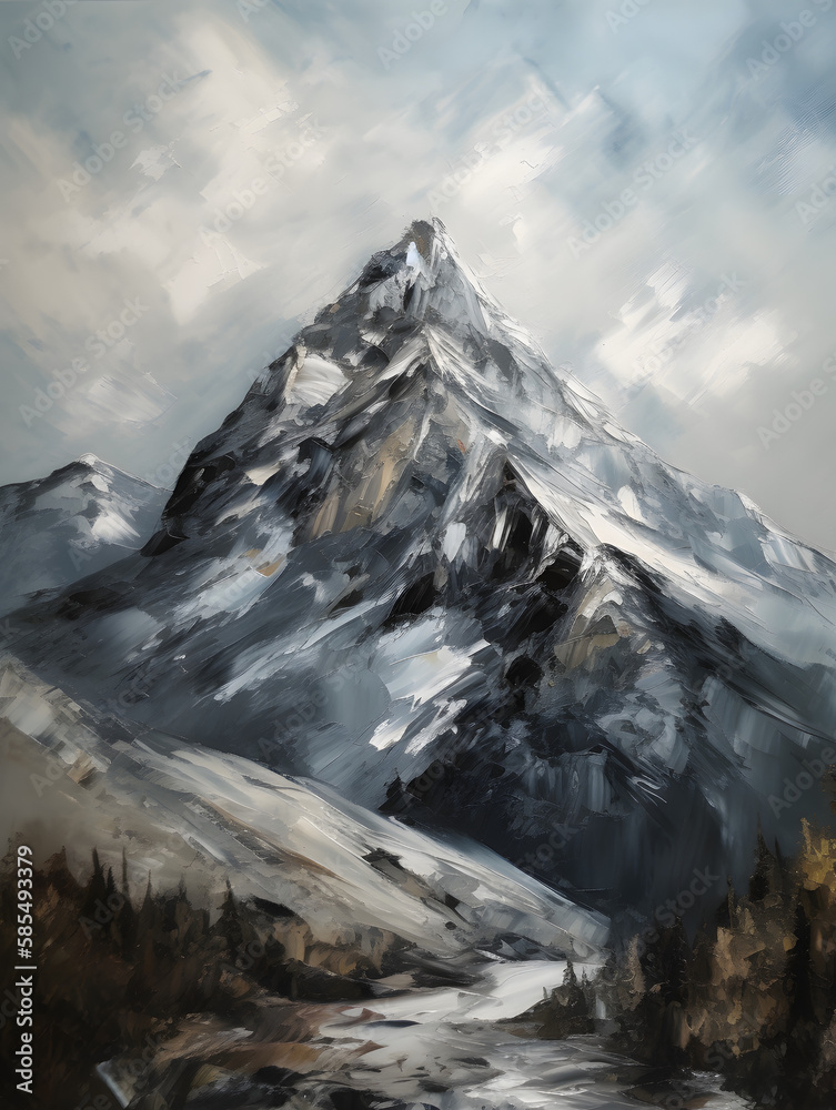 Obraz premium Mountains, oil paint. Generative AI