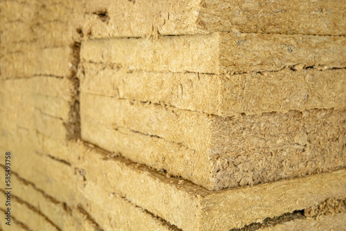 Thermal insulation material, mineral wool close-up. House insulation material photo
