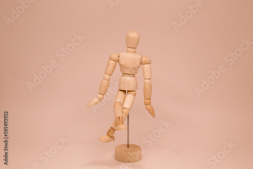 Wooden man model, manikin to draw human body anatomy serious standing pose. Mannequin control dummy figure vector simple illustration stock image
