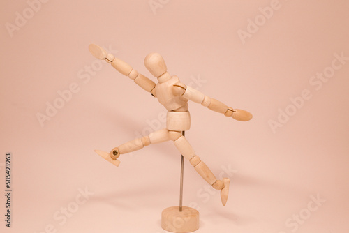 Wooden man model, manikin to draw human body anatomy serious standing pose. Mannequin control dummy figure vector simple illustration stock image